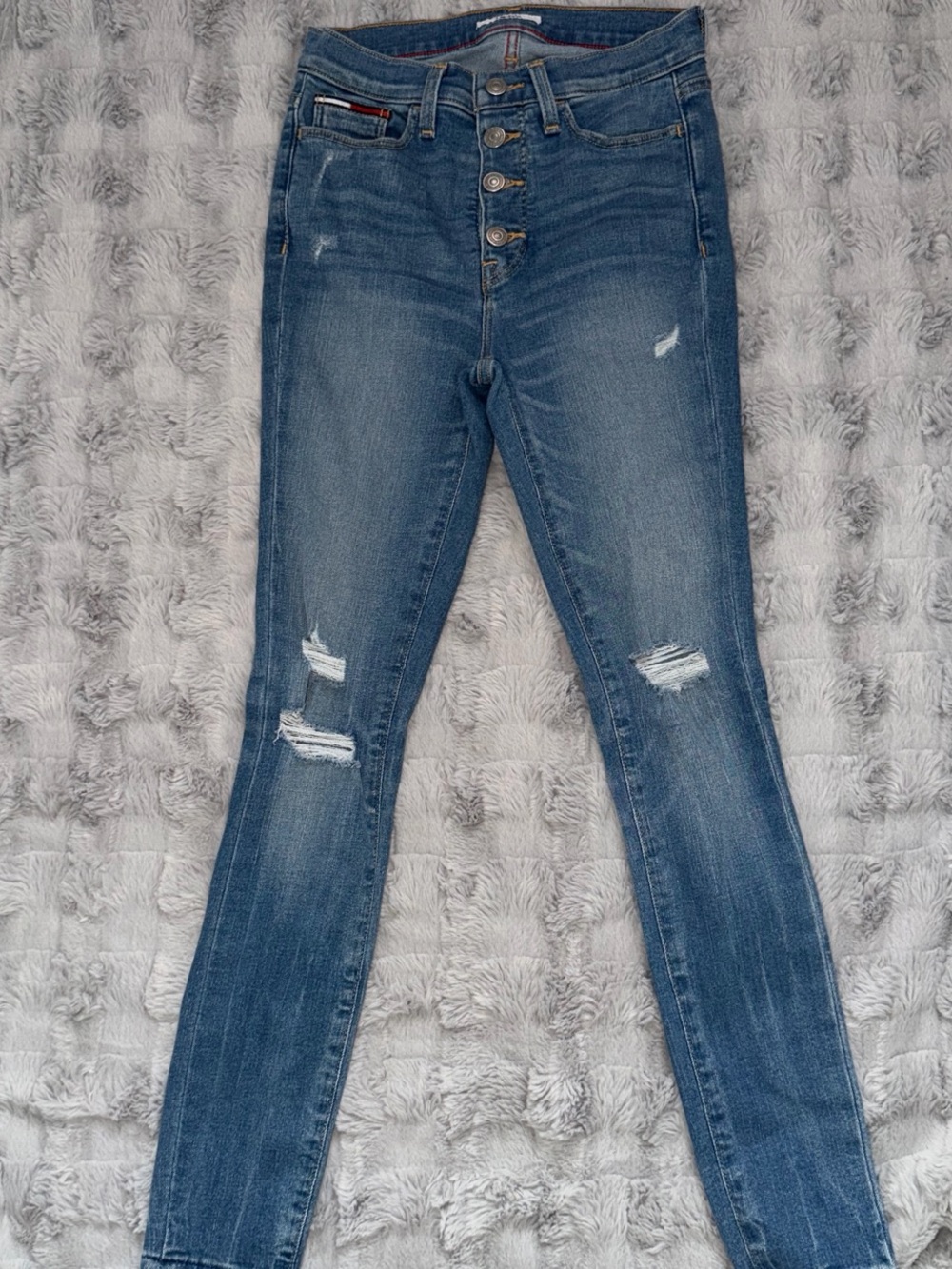 Tommy Hilfiger Women's Blue Distressed High-Rise Skinny Jeans